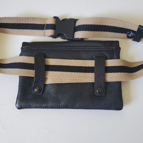 Pauly Jen Pebbled Genuine Leather Belt‎ Bag Clutch Black Convertible Minimalist - Picture 3 of 13